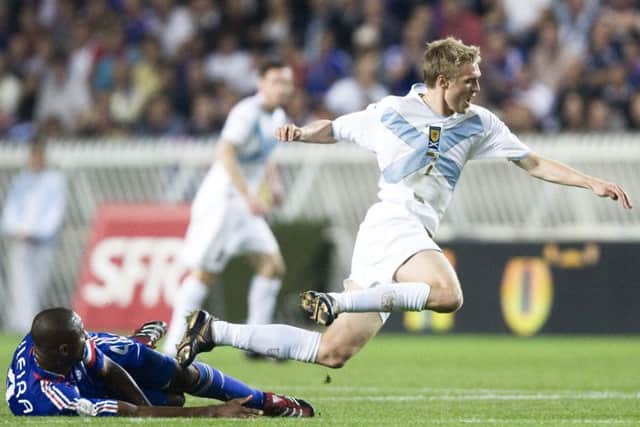 Patrick Viera's tackle which left Darren Fletcher with a fractured leg during Scotland's 1-0 win over France at the Stade de France in 2007. Picture: Alan Harvey/SNS Group
