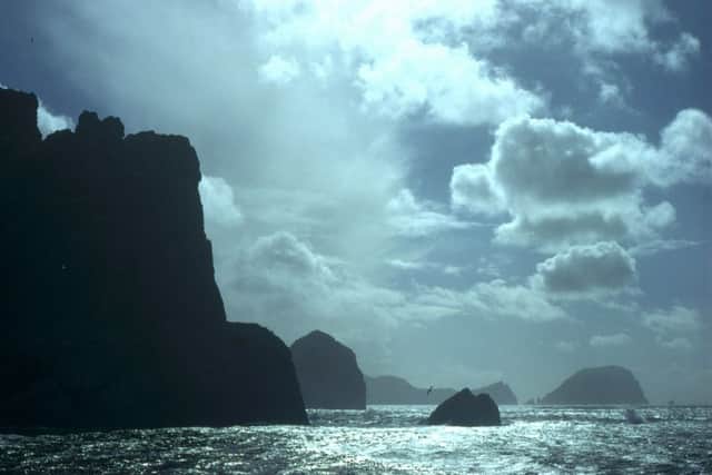 The cliff of St Kilda Island. Over the centuries warfare and forced removal pushed many Highlanders across the Atlantic ocean. Picture: Contributed.
