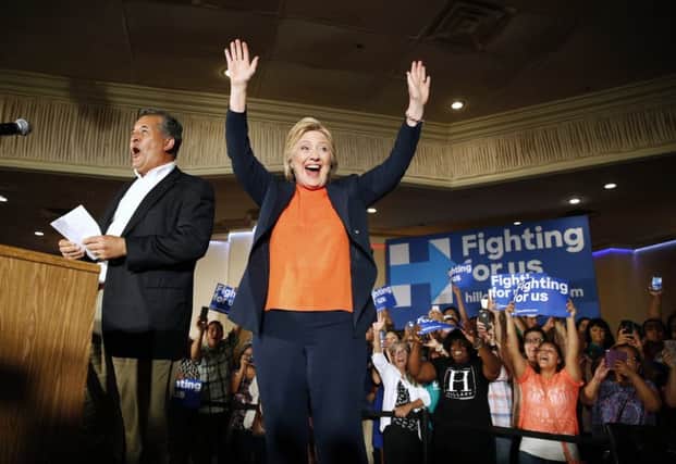 Hillary Clinton revels in supporters applause at San Jose. Picture: AP