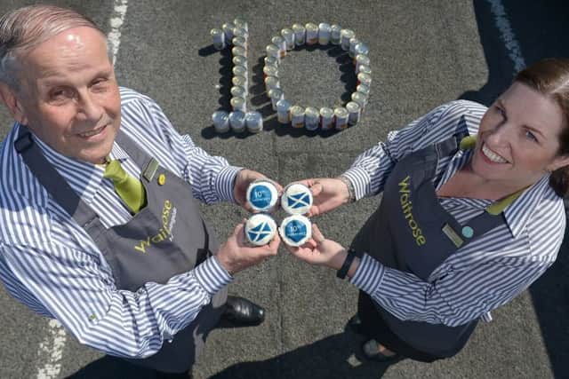 Waitrose staff mark the grocer's tenth anniversary in Scotland. Picture: Neil Hanna