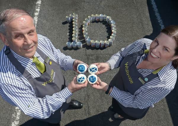 Waitrose staff mark the grocer's tenth anniversary in Scotland. Picture: Neil Hanna