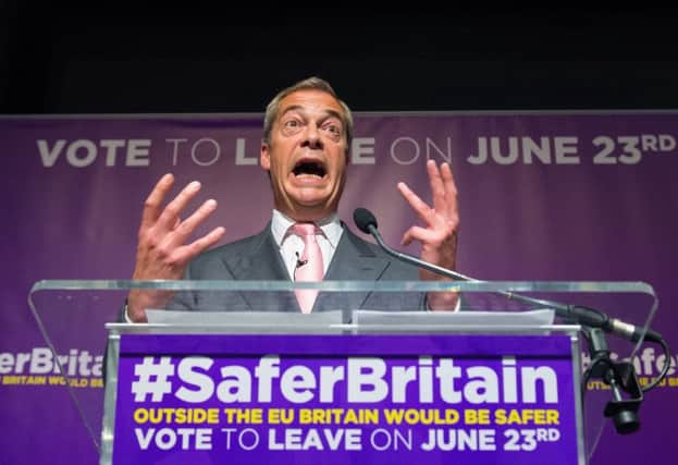 Ukip leader Nigel Farage giving a speech on immigration at a Vote Leave European Referendum campaign event at One George Street in Westminster, London. Picture: PA
