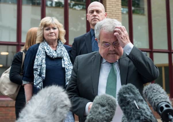 Father of Private Cheryl James, Des James, speaks to members of the press with his wife Doreen James (with scarf) and other family members standing behind on June 3, 2016 in Woking, England. Picture: Getty Images
