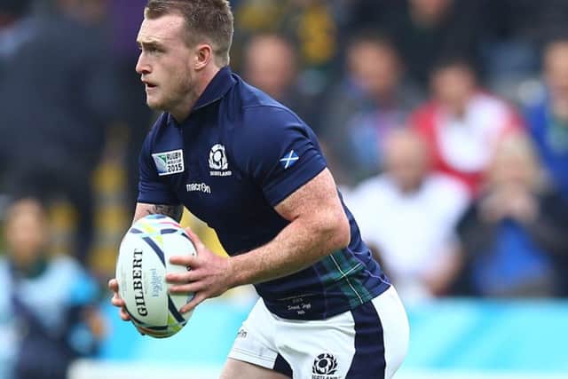 Stuart Hogg, above, was gently mocked by referee Nigel Owens after making a meal of a tackle by South Africas Tendai Mtirawira. Photograph:  Steve Haag/Gallo Images