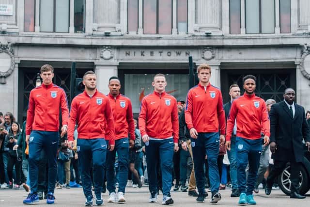 John Stones, Jack Wilshire, Nathanial Clyne, Wayne Rooney, Eric Dier and Raheem Sterling during Englands Euros send-off in London. Picture: Getty
