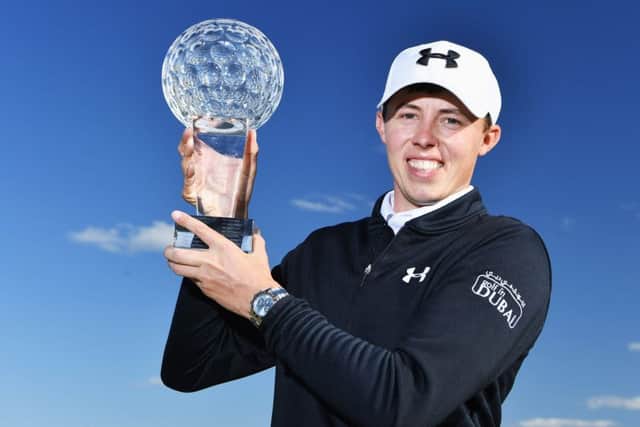 Matt Fitzpatrick holds the trophy after winning the Nordea Masters at Bro Hof Slott Golf Club in Sweden yesterday. Picture: Getty