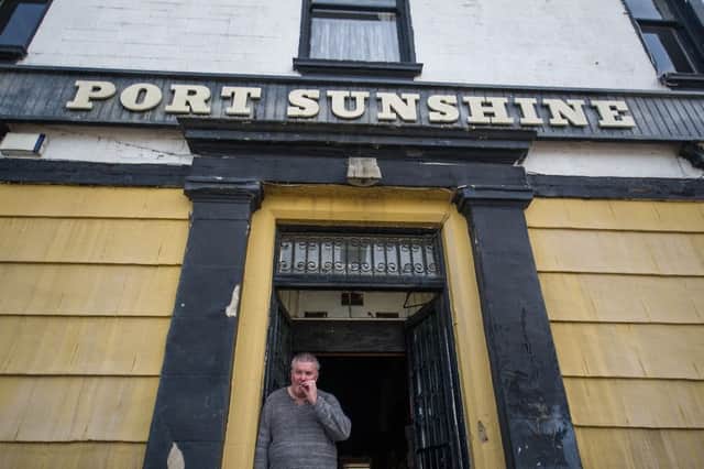 A former pub in Clydebank has been renamed the Port Sunshine, one of the settings in the forthcoming Trainspotting 2 film directed by Danny Boyle. Picture: John Devlin/TSPL