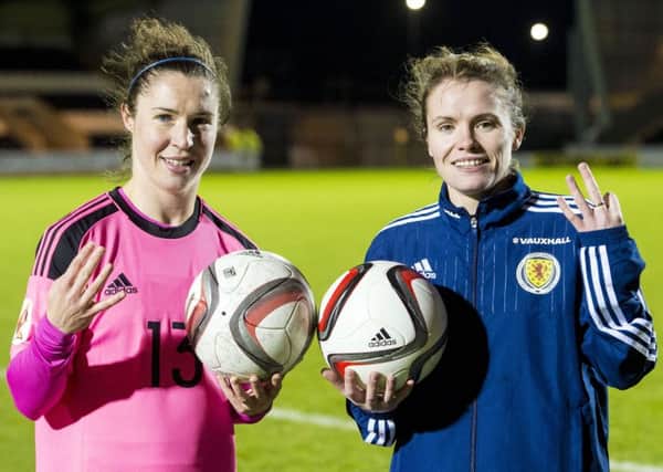 Jo Love, right, scored the winner in Belarus which leaves Scotland on the brink of qualifying for Euro 2017. Picture: Craig Foy/SNS