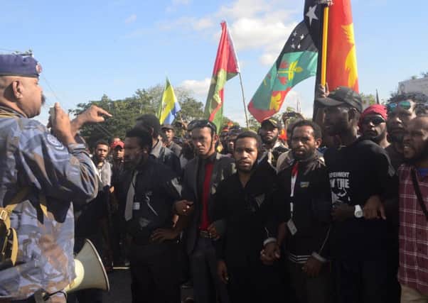 Protesters line up at an anti-government protest at the University of Papua New Guinea. Picture: Getty