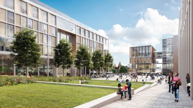 A view, looking towards Kelvin Hall, of the new public square that will be built on the former site of the Western Infirmary. Picture: 7N and Aecom