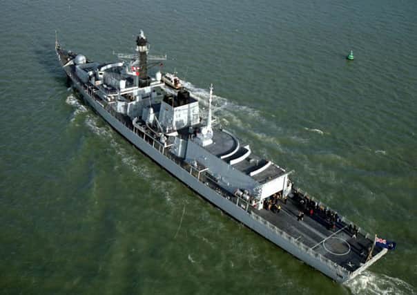 The Royal Navy's Type 23 frigate, HMS Kent, which has intercepted a Russian submarine in the North Sea. Picture: PA/Ministry of Defence