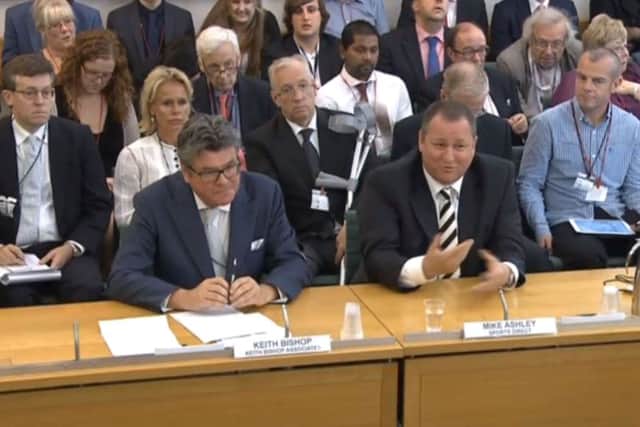 Sports Direct boss Mike Ashley gives evidence to the Business, Innovation and Skills Committee at Portcullis House, London. Picture: PA
