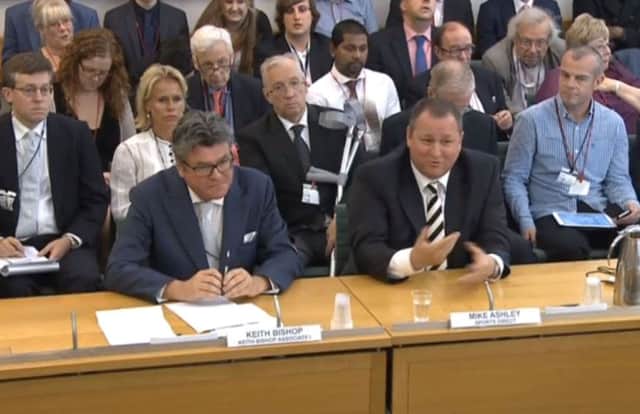 Sports Direct boss Mike Ashley gives evidence to the Business, Innovation and Skills Committee at Portcullis House, London. Picture: PA