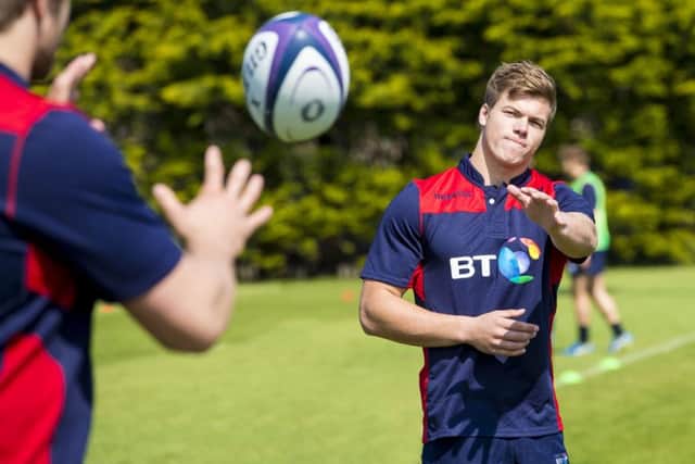 Huw Jones, a centre with Cape Town-based Super Rugby side the Stormers, in training with fellow members of the Scotland squad at Murrayfield. Picture: Gary Hutchison/SNS/SRU