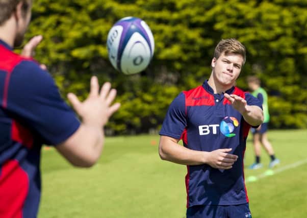 Huw Jones, a centre with Cape Town-based Super Rugby side the Stormers, in training with fellow members of the Scotland squad at Murrayfield. Picture: Gary Hutchison/SNS/SRU