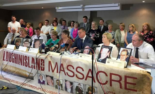 Loughinisland families press conference takes place in the Ramada Hotel Belfast, following an investigation which found, security forces were guilty of significant collusion in the loyalist murders of six Catholic men gunned down while watching a World Cup football match. Picture: PA