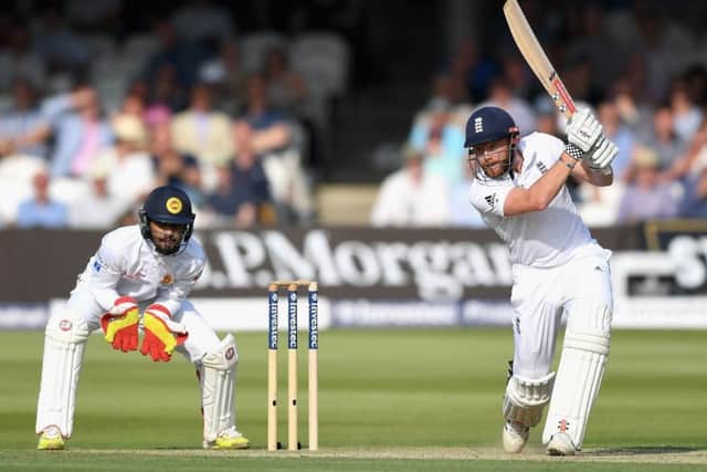 Englands Jonny Bairstow bats during his unbeaten 107 against Sri Lanka at Lords yesterday. Picture: Gareth Copley/Getty