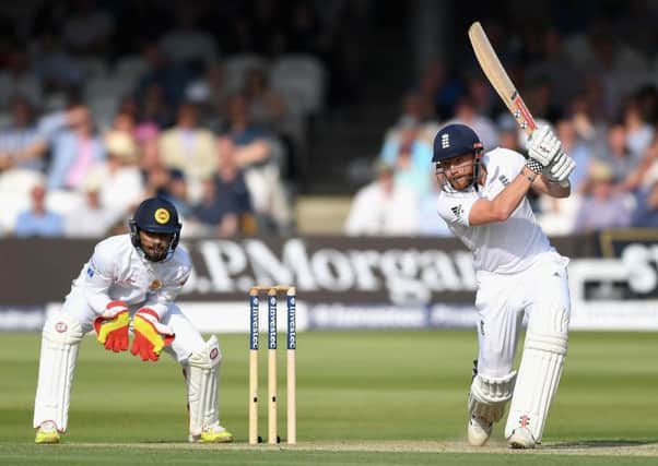 Englands Jonny Bairstow bats during his unbeaten 107 against Sri Lanka at Lords yesterday. Picture: Gareth Copley/Getty