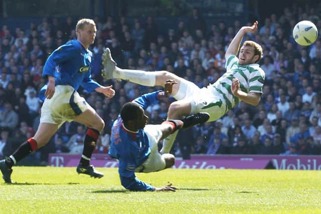 Craig Beattie and Marvin Andrews clash during an Old Firm tie in April 2005. Picture: David Moir/TSPL