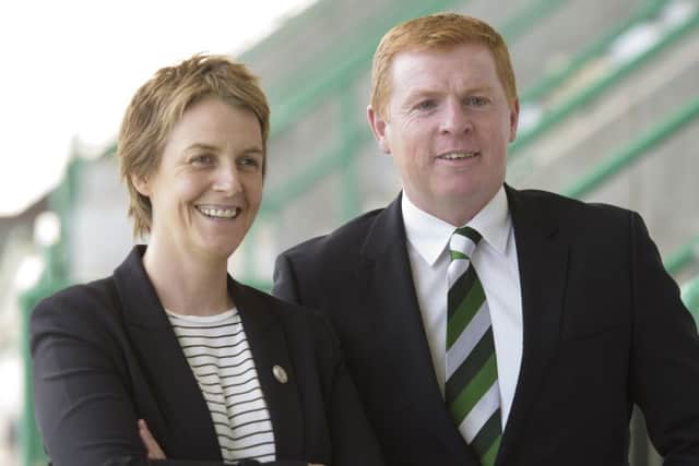New Hibernian manager Neil Lennon and chief executive Leeann Dempster. Picture: John Linton/PA Wire