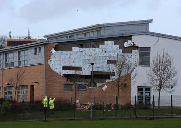 A collapsed wall at Oxgangs Primary School in Edinburgh, one of the schools involved in the PFI controversy. Photograph: PA