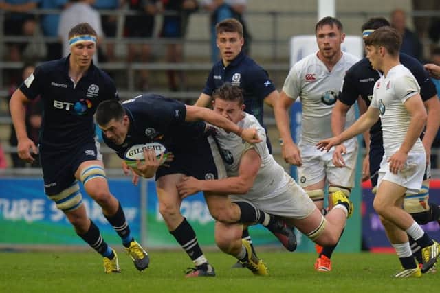 Blair Kinghorn was unable to offer much impetus to a young Scotland side that crashed to a rather heavy 44-0 Pool B defeat to England in Manchester. Picture: Getty