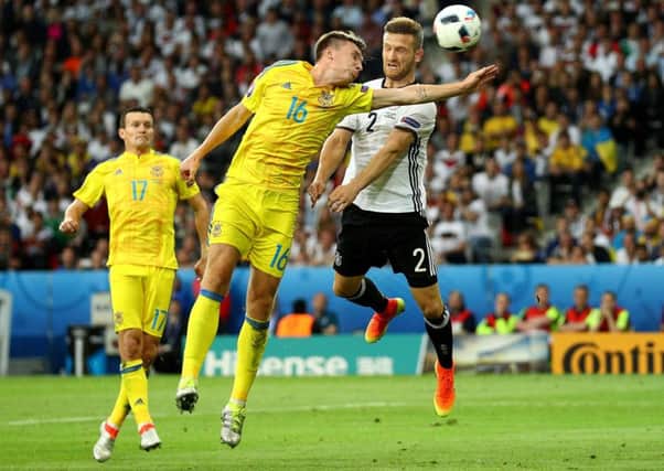 Shkodran Mustafi heads home the opening goal for Germany. Picture: Getty Images