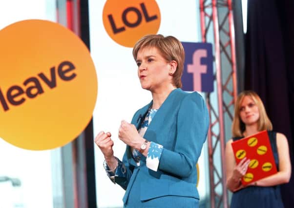 Nicola Sturgeon taking part in a BuzzFeed News and Facebook live EU referendum debate in London. Picture: AFP/Getty Images
