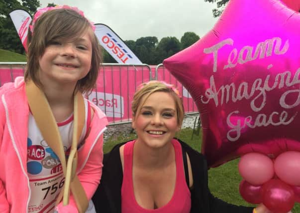 Seven-year-old Grace Newton of Grangemouth and her mum Janet were VIP starters for Race for Life Falkirk. Picture: Contributed/Cancer Research UK