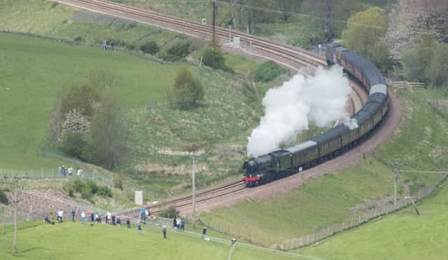 The Flying Scotsman steam train travels down the recently opened Waverley Line in the Borders. Picture: Phil Wilkinson