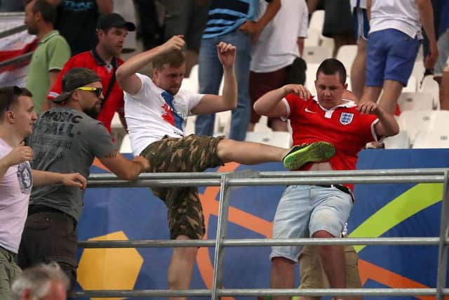 Fans clash at the England v Russia match in Marseille. Picture: Nick Potts/PA Wire.