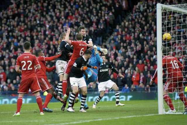 Callum Morris scoring against Aberdeen in a 2015 League Cup semi-final. Picture: John Devlin