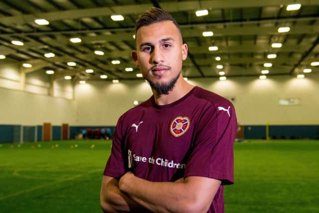 New signing Faycal Rherras is unveiled by Hearts. Picture: SNS
