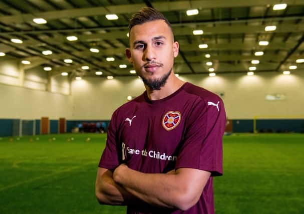 New signing Faycal Rherras is unveiled by Hearts. Picture: SNS