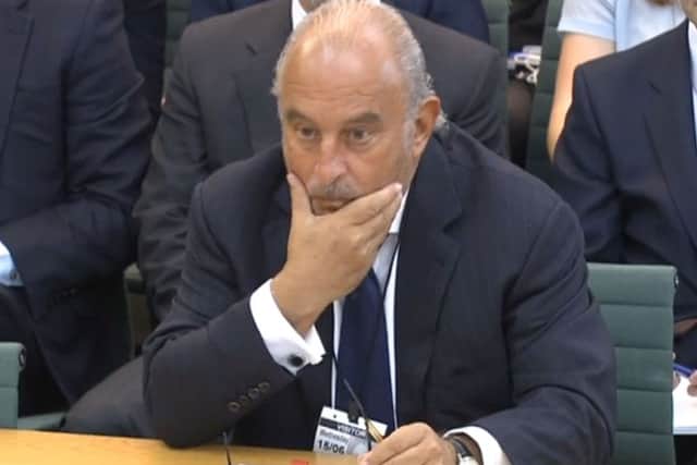 Sir Philip Green gives evidence to the Business, Innovation & Skills and Work & Pensions committees. Picture: PA Wire