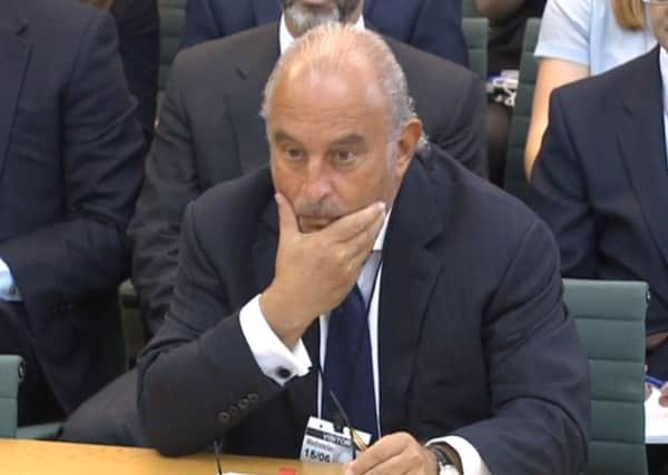 Sir Philip Green gives evidence to the Business, Innovation & Skills and Work & Pensions committees. Picture: PA Wire