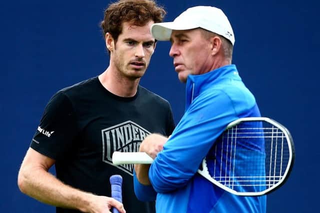 Andy Murray and Ivan Lendl during practice at Queen's Club. Picture: Jordan Mansfield/Getty