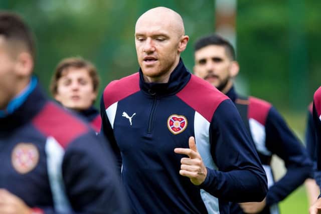 New Hearts signing Conor Sammon training with his team mates. Picture: Ross Parker/SNS