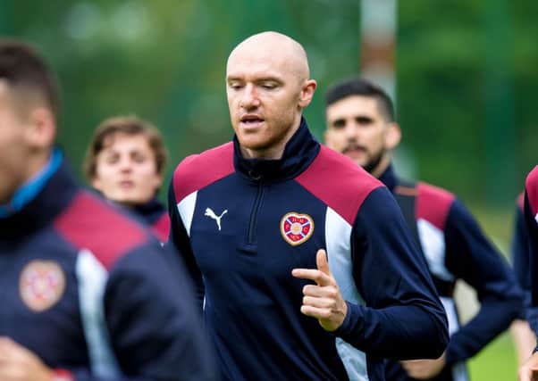 New Hearts signing Conor Sammon training with his team mates. Picture: Ross Parker/SNS