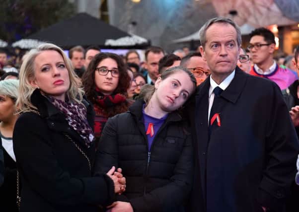 Labour leader Bill Shorten with his family at a gathering to honour the victims of Orlando shooting. PIcture: AFP/Getty Images