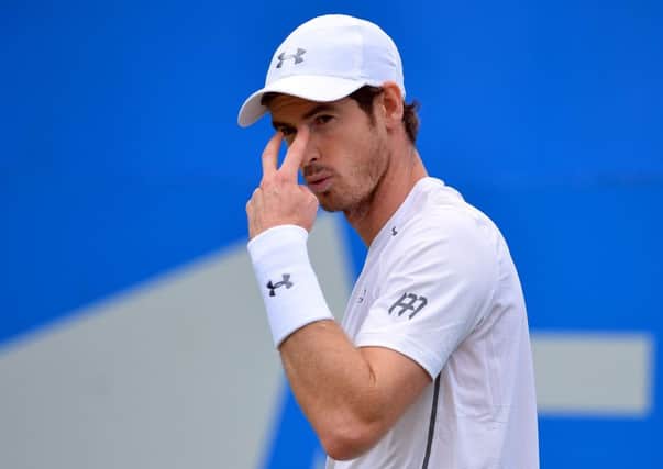 Andy Murray gestures during his win over British No 2 Aljaz Bedene at the Aegon Championships at Queen's. Picture: Glyn Kirk/AFP/Getty Images