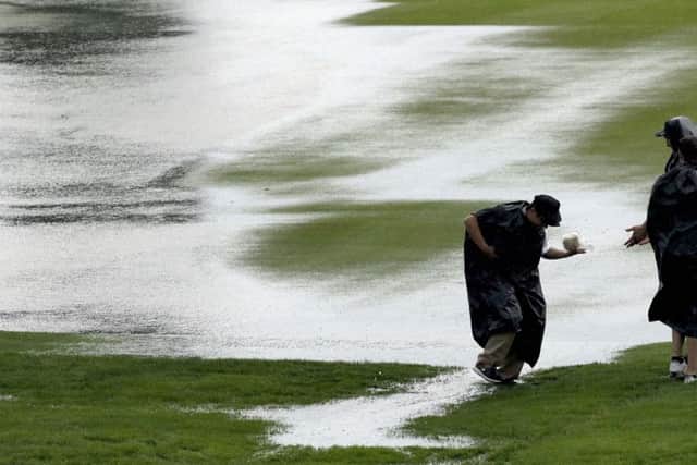 Thunderstorms forced play to be abandoned on the opening day at Oakmont. Picture: AP