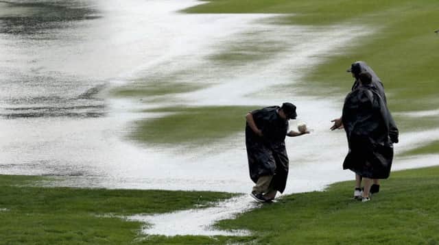 Thunderstorms forced play to be abandoned on the opening day at Oakmont. Picture: AP