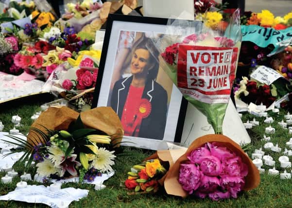 Tributes for Jo Cox at Parliament Square in Westminster. Picture: Ben Stansall/Getty