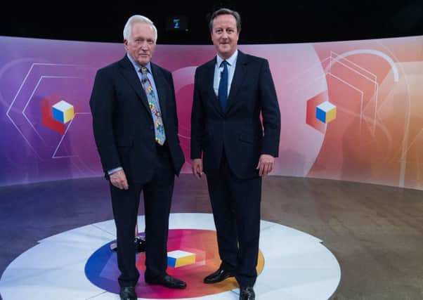Davids Dimbleby and Cameron on the set of BBC Question Time where the PM was challenged. Picture: PA