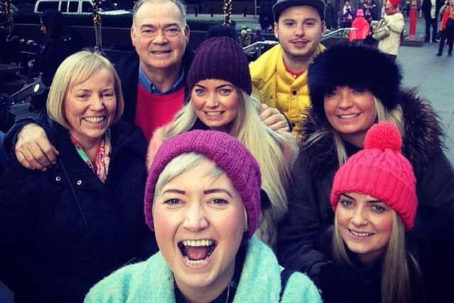 Rachel Gibson in New York with her parents, sisters and boyfriend. Picture: Contributed.
