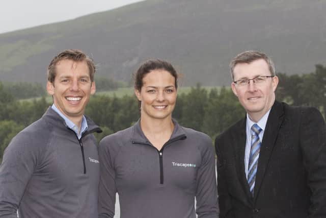 Olympians David Carry and Keri-anne Payne with Kevin Thomson from the Clydesdale Bank. Picture: Contributed