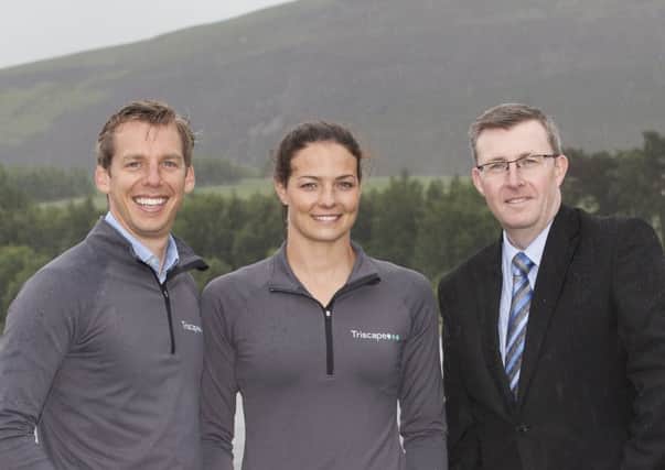 Olympians David Carry and Keri-anne Payne with Kevin Thomson from the Clydesdale Bank. Picture: Contributed
