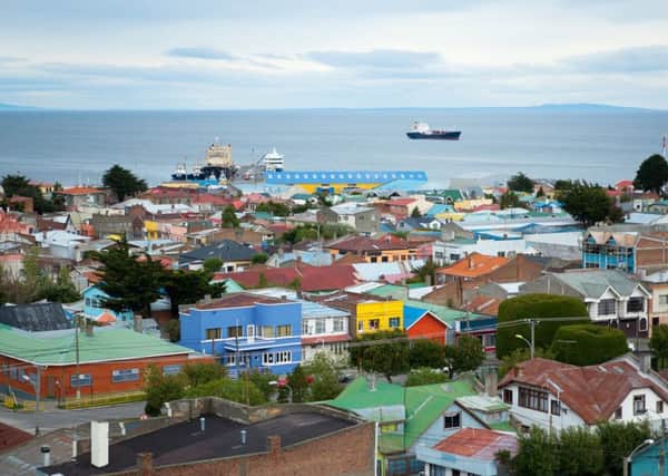 A view of Punta Arenas with the Strait of Magellan