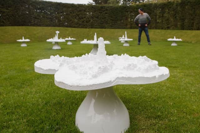 Sculptures cast from male and female urine in the snow laid on Jupiter Artland's grass, titled Piss Flowers, by late Turner-prize nominee Helen Chadwick. Picture: Toby Williams